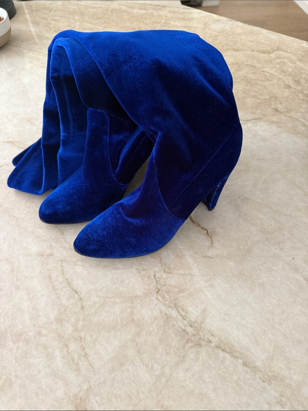 Women's Velvet Pointed-Toe High Heel Boots - Royal Blue